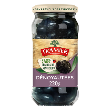Olives Noires à la Grecque Dénoyautées Sans Résidus de Pesticides 220g-