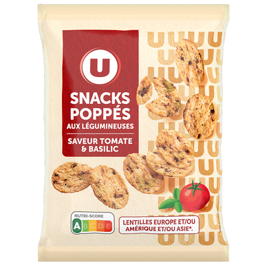 Biscuit apéritif Snacks poppes saveur tomate ail basilic, sachet de 70g