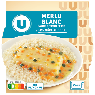 Plat cuisiné Merlu blanc sauce citron et riz barquette micro-ondable de 300g