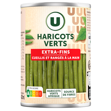 Haricots verts extra-fins cueillis et rangés à la main - Boite de 220gnet égoutté