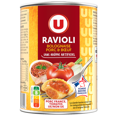 Ravioli bolognaise porc boeuf VBF, boîte 400g