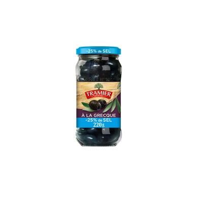 Olives Noires Grecques -25% de Sel TRAMIER - bocal 220g