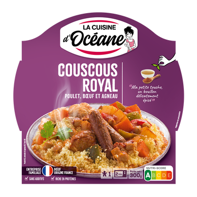 Couscous royal poulet merguez de boeuf et boulette d'agneau et semouleépicée LA CUISINE D'OCEANE 300g