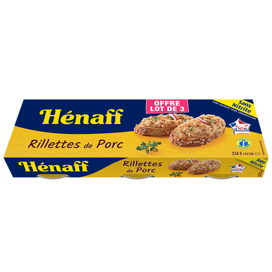 Rillettes pur porc bretonnes HENAFF, 3 boîtes de 234g
