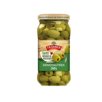 Olives Vertes Dénoyautées Sans Résidus de Pesticides TRAMIER - sachet260g