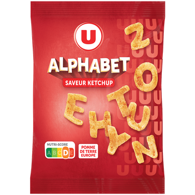 Biscuits apéritifs Snacks alphabets saveur ketchup U, 75g