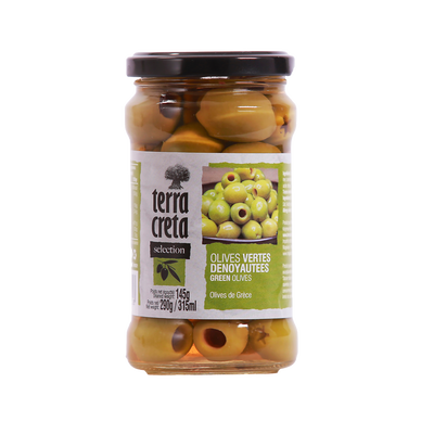 Olives vertes dénoyautées Sélection TERRA CRETA, pot en verre de 145g