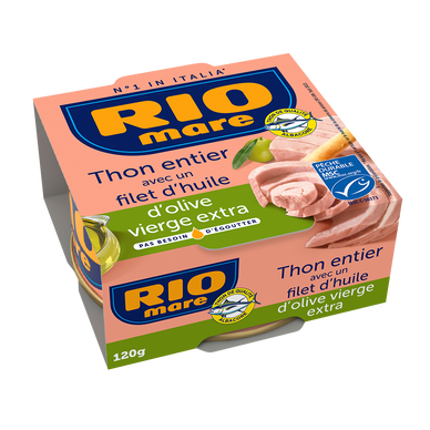 Thon entier MSC avec un filet d'huile d'olive vierge extra RIO MARE 120g