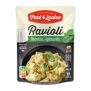 Plat cuisiné Ravioli Ricotta Epinards PAUL & LOUISE, sachet 300g