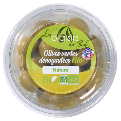 Olive verte denoyautée, BIO, Barquette 120g