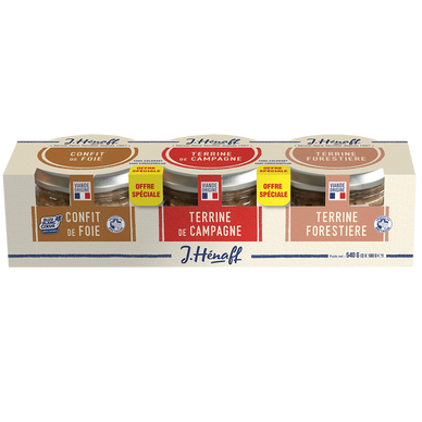 Terrine de campagne, forestière et confit de foie HENAFF, 3x180g