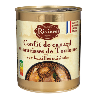 Confit canard aux lentilles cuisin.MAISON RIVIERE boîte 840g