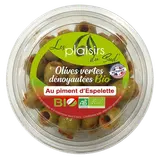 Olive verte denoyautée au piment d'Espelette, BIO, Barquetre 120g