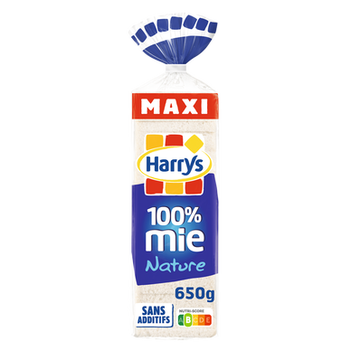 Pain de mie 100% Mie Nature sans croûte Maxi sans additifs HARRYS - 650g