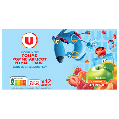 Gourdes dessert fruitier pomme-pomme abricot pomme-fraise sans sucre ajouté 12x90g