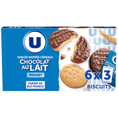Sablés céréales nappés chocolat lait, pocket 225g