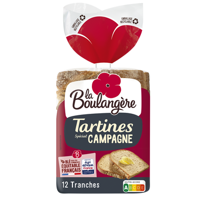 Pain Tartines de campagne LA BOULANGERE - 12 tranches - 450g