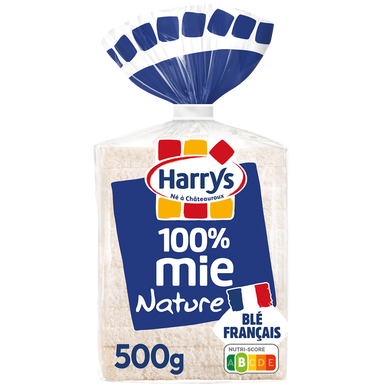 Pain de mie 100% Mie Nature sans croûte grandes tranches HARRYS - 500g