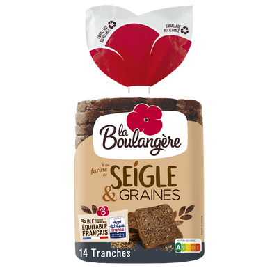 Pain de mie grandes tranches farine de seigle LA BOULANGERE - 12 tranches - 500g
