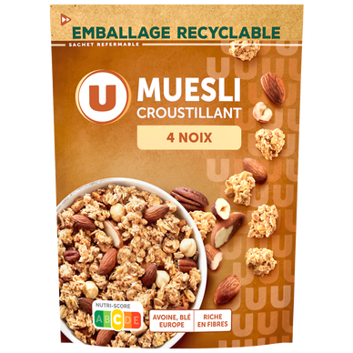 Céréales Muesli croustillant aux 4 noix paquet de 500g