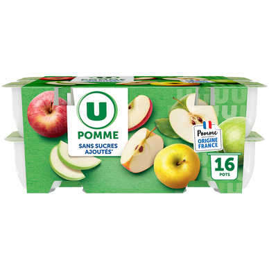 Dessert fruitier coupelle pomme sans sucres ajoutés U, 16x100g