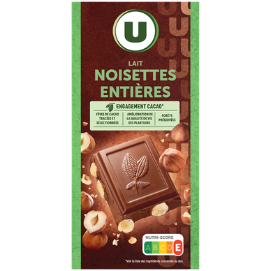 Chocolat au lait et aux noisettes entières  Tablette de 200g