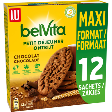 Biscuits petit déjeuner au chocolat et céréales Belvita LU - Paquet de600g