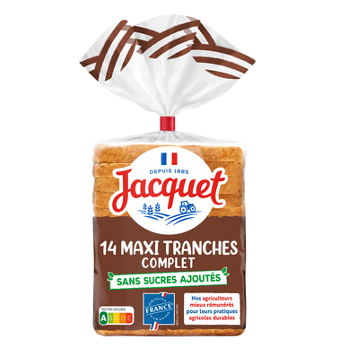 Pain de mie Maxi Tranches Complet Sans Sucres Ajoutés JACQUET - x14 -550g