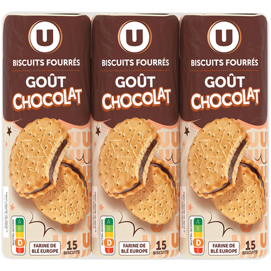 Gâteaux Goûters ronds fourrés goût chocolat x15, 3x300g, 900g