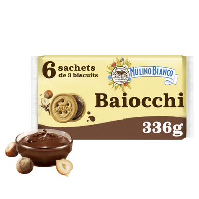 Biscuits Baiocchi Snack fourrés aux noisettes & cacao MULINO BIANCO -336g