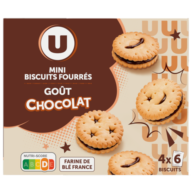 Mini biscuits fourrés ronds parfum chocolat 4x6, 168g