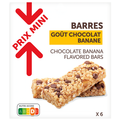 Barres de céréales chocolat banane PRIX MINI, x6 126g