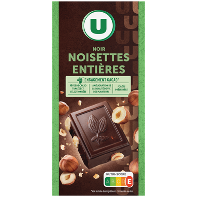 Chocolat noir et noisettes entières  Tablette de 200g