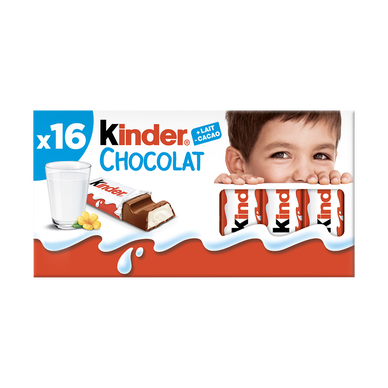 Barres chocolat au lait KINDER, x16 soit Tablette de 200g