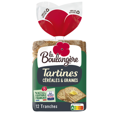 Pain Tartines aux céréales LA BOULANGERE - 12 tranches - 450g