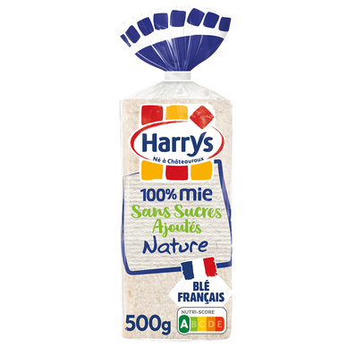Pain de mie 100% Mie Nature sans croûte sans sucres ajoutés HARRYS - 500g