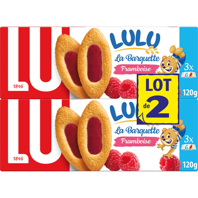 Biscuits à la framboise La Barquette Lulu LU, 2 paquets de 120g
