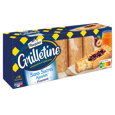 Tartines de pain grillé Grilletines froment sans sucres ajoutés PASQUIER - paquet 255g