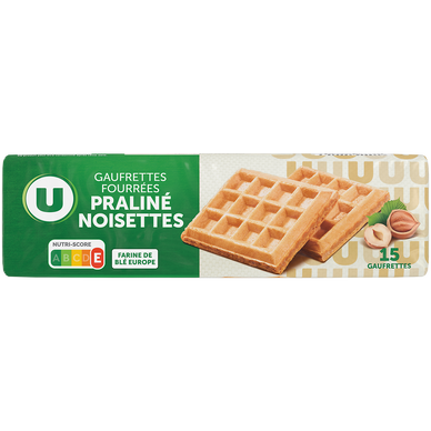 Gaufrettes fourrées noisettes et praliné  paquet de 110g