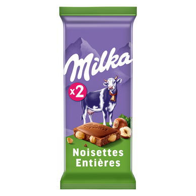 Chocolat au lait noisettes entières, MILKA, tablettes, 2x100g