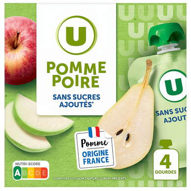 Dessert fruitier Gourdes compote pomme poire sans sucre ajouté - 4x90g