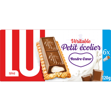 Biscuits barre nappés de chocolat au lait tendre coeur Petit Ecolier LU - Paquet de120g