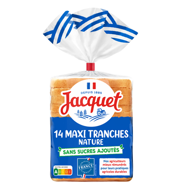 Pain de mie Maxi Tranches Nature Sans Sucres Ajoutés JACQUET - x14 - 550g