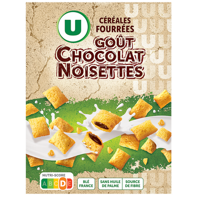 Céréales fourrées au chocolat et noisettes  boîte de 375g