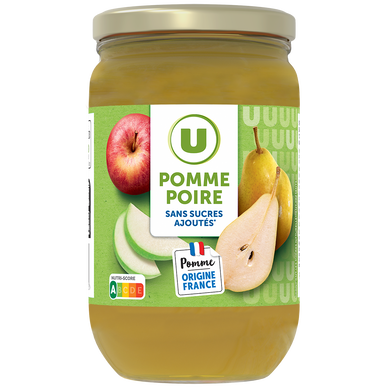 Purée de pomme poire sans sucre ajouté, bocal 680g