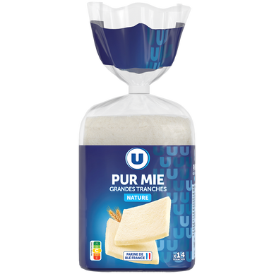 Pain de mie nature sans croûte en grandes tranches  500g