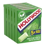 Chewing-gums greenfresh menthe verte sans sucres HOLLYWOOD, 5x10 dragées, 70g