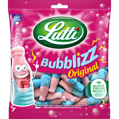 Bonbons pétillants Bubblizz original LUTTI bouteille acidulée, sachet300g