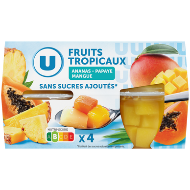 Coupelles fruits tropicaux sans sucre ajoutés 4x113g