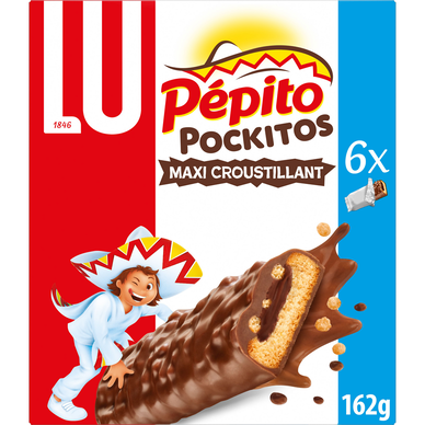 Biscuits barre au chocolat et au riz souflé Pepito pockitos LU - Paquet de 162g